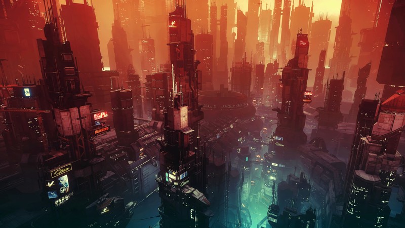 cyber, science fiction, digital art, concept art, cyberpunk, artwork, futuristic, fantasy art, fan art, Star Citizen, 3D, PC gaming, cityscape, futuristic city, sunset, CGI, orange