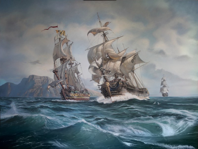 artwork, sea, sailing ship, history