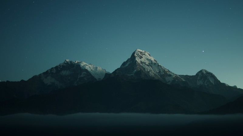 nature, landscape, winter, snow, night, mountains, snowy peak, stars, long exposure