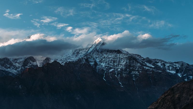 mountains, peaks, clouds, sky, himalayas, 4k
