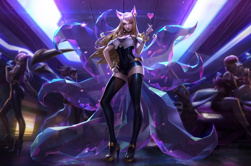 League of Legends, Ahri, video game art, women, stockings, video game characters