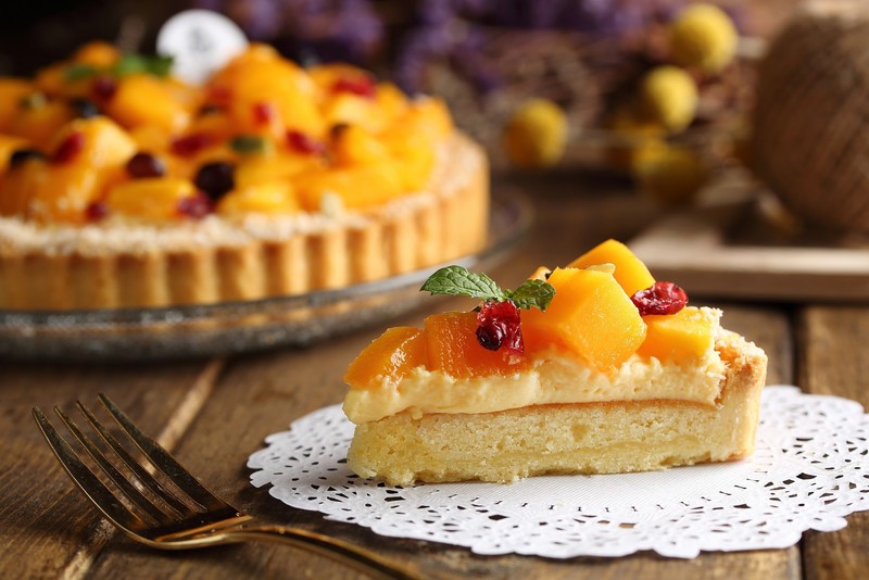 food, cake, fork, fruit