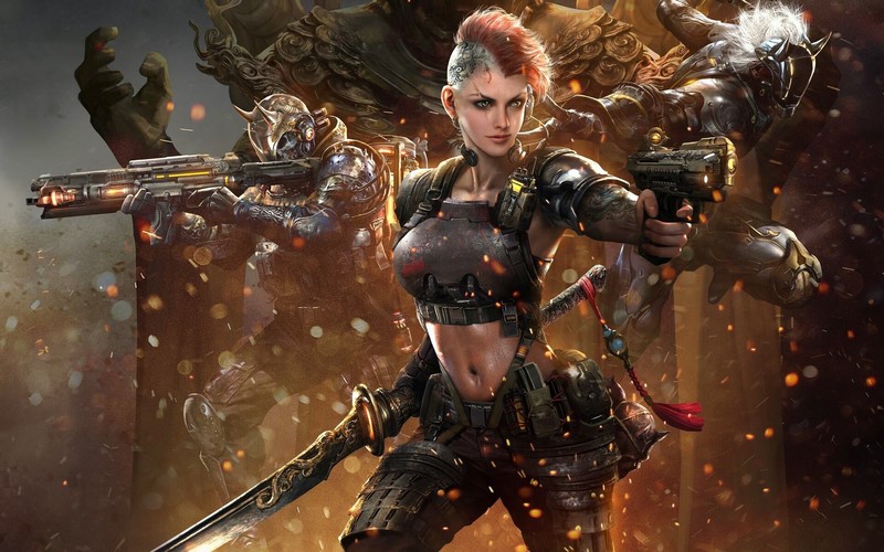 cyberpunk, women, digital art, gun, weapon, artwork, futuristic
