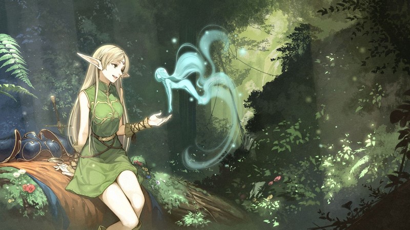 Record of Lodoss War, anime girls, pointed ears, blonde, Deedlit, forest, fantasy girl, elves, fairies, armor, fan art