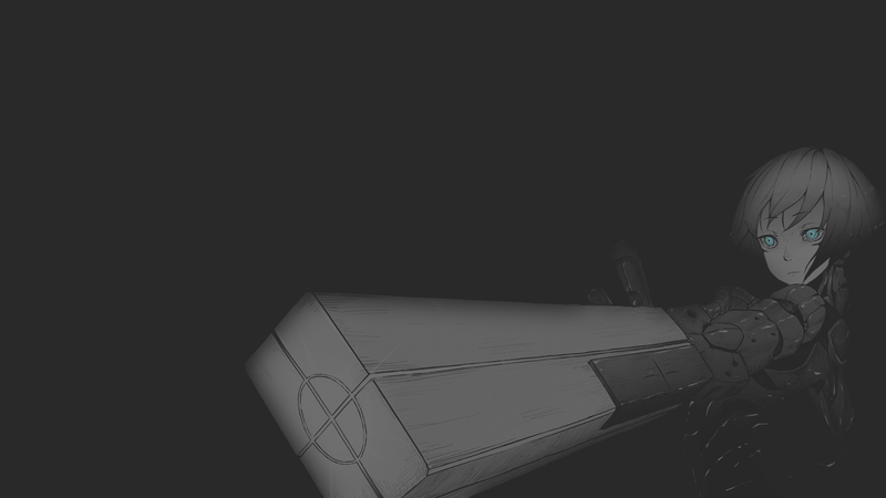 anime, anime girls, illustration, dark background, night, weapon, cyborg, minimalism, monochrome, sanakan, Blame!, manga, blue eyes