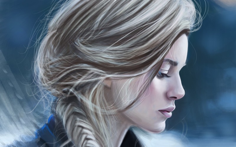 portrait, face, blonde, profile, women, artwork