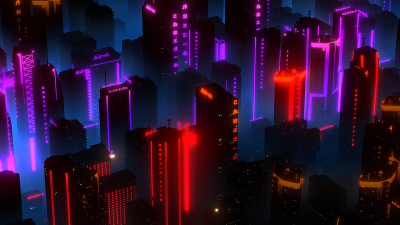 neon glow, cityscape, digital art, night