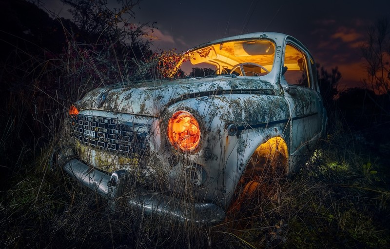 old, night, car