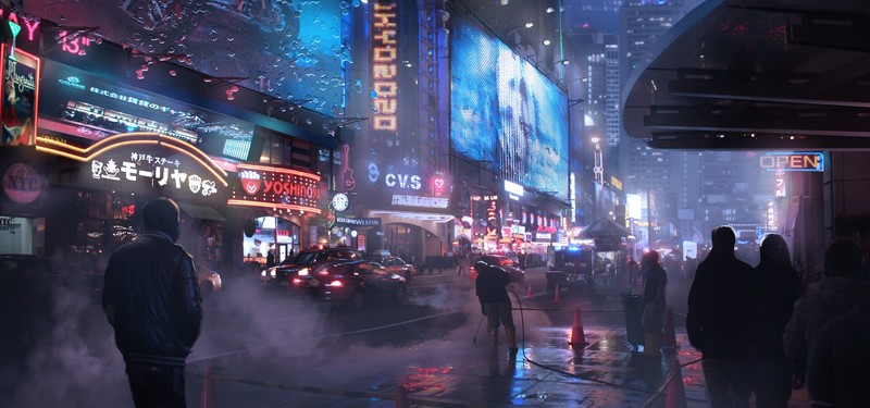 cyberpunk, night, car, digital, futuristic, cityscape, urban