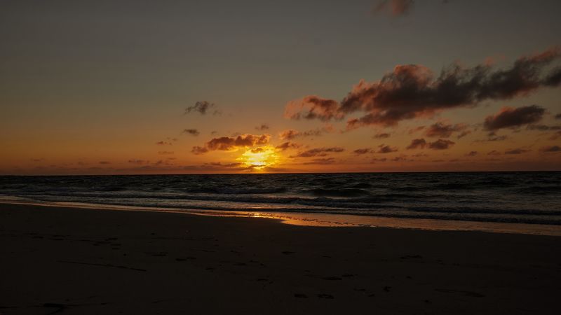 sunset, sun, beach, horizon, 4k
