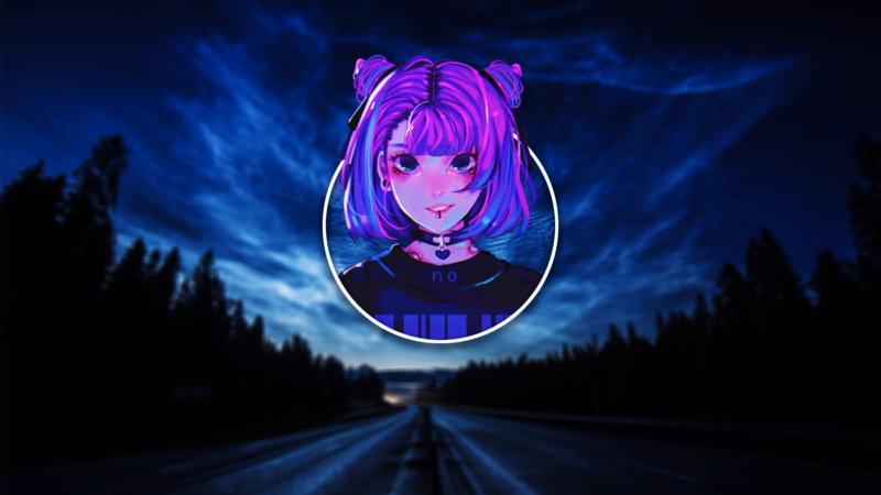 anime girls, dark, night, Japan, road, picture-in-picture