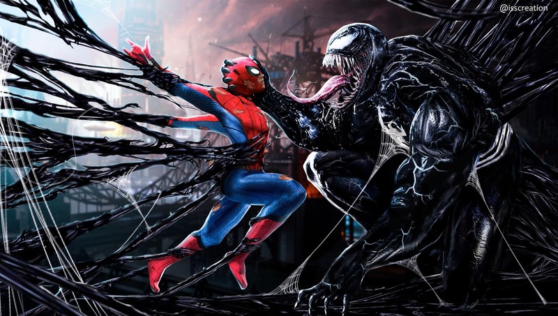 Venom, creature, Spider-Man, artwork