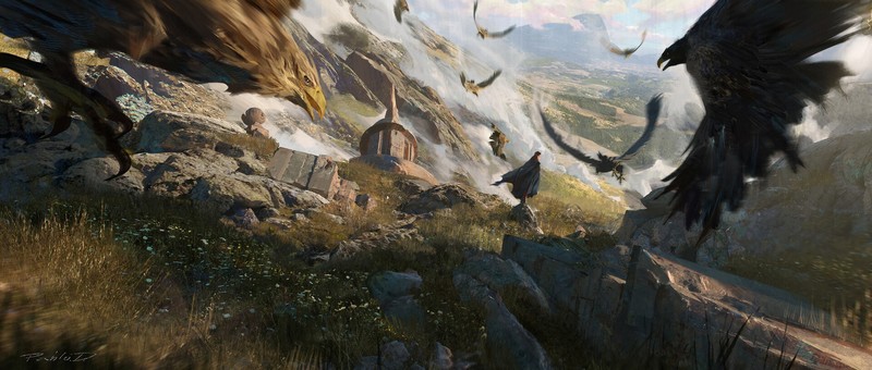 Eagles, men, fantasy art