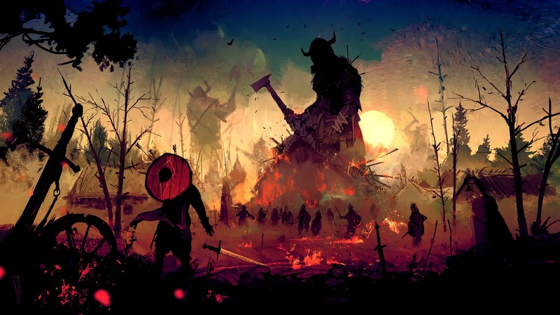 fantasy art, fan art, artwork, digital art, concept art, creature, warrior, fire, giant