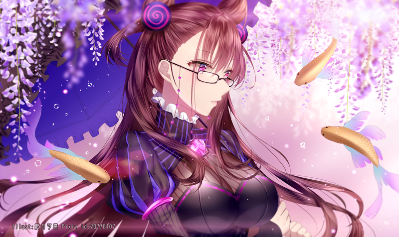 Murasaki Shikibu (Fate/Grand Order), Fate/Grand Order, Fate Series, anime girls, purple eyes, artwork, drawing, digital art, 2D, illustration, fan art, koi, fantasy art, junpaku karen, anime