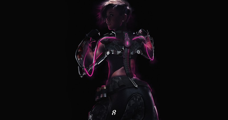 futuristic, digital art, black background, women