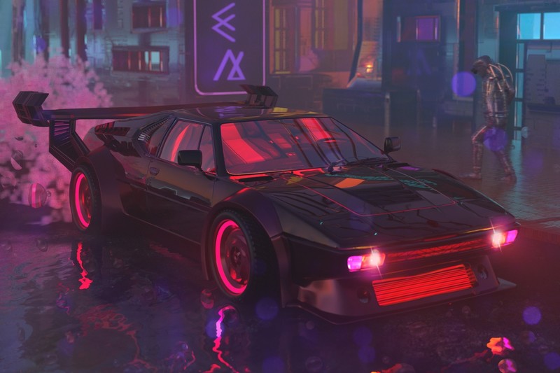 artwork, digital art, vehicle, Retrowave, illustration, BMW, bmw m1, car, pop-up headlights