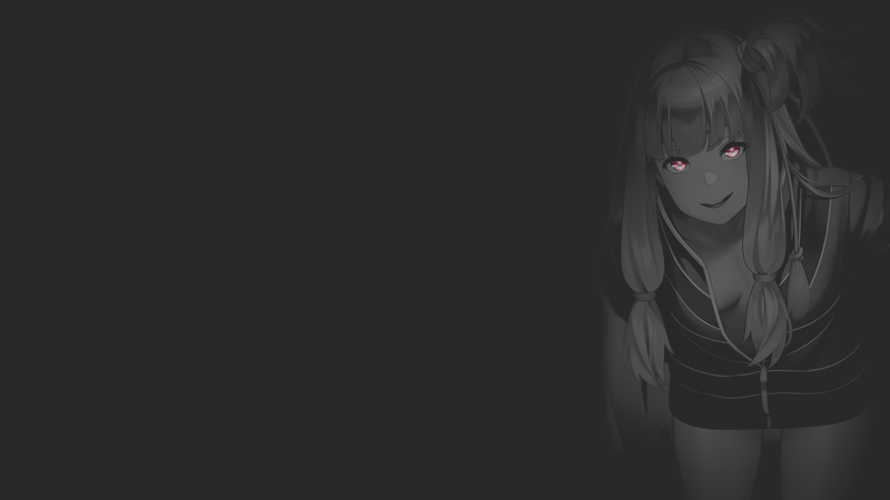 anime, anime girls, illustration, boobs, pink eyes, minimalism, dark background, night, monochrome, selective coloring