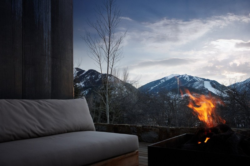fire, mountains, winter, armchair