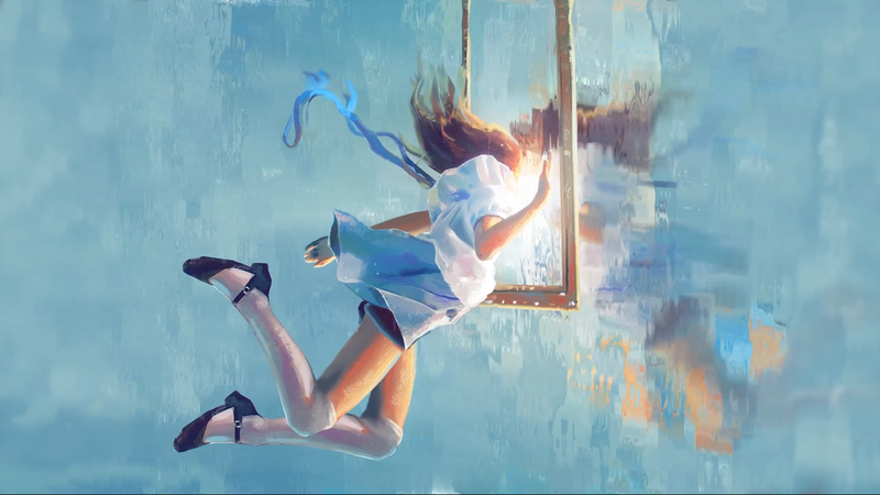 mirror, passage, drawing, Z.W. Gu, schoolgirl
