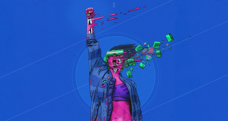 surreal, artwork, digital art, blue background, abstract, cyberpunk, women, skeleton, skin, Nick Sullo