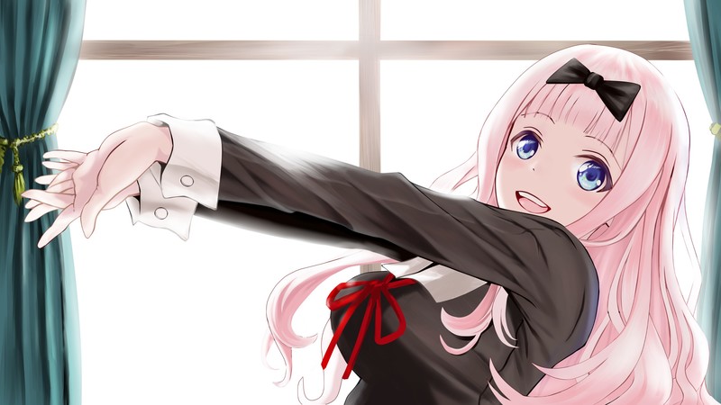 Kaguya-Sama: Love is War, anime girls, school uniform, pink hair, Chika Fujiwara