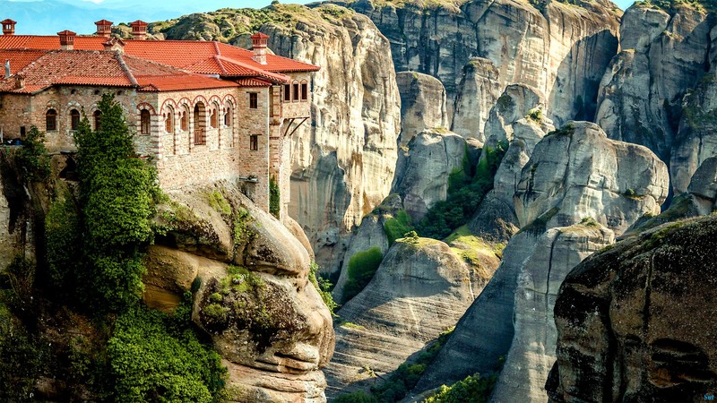 mountains, rocks, monastery, cliff, nature, landscape, Meteora, Greece