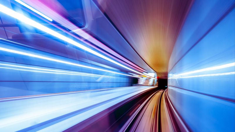 tunnel, turn, line, speed, backlight, 4k