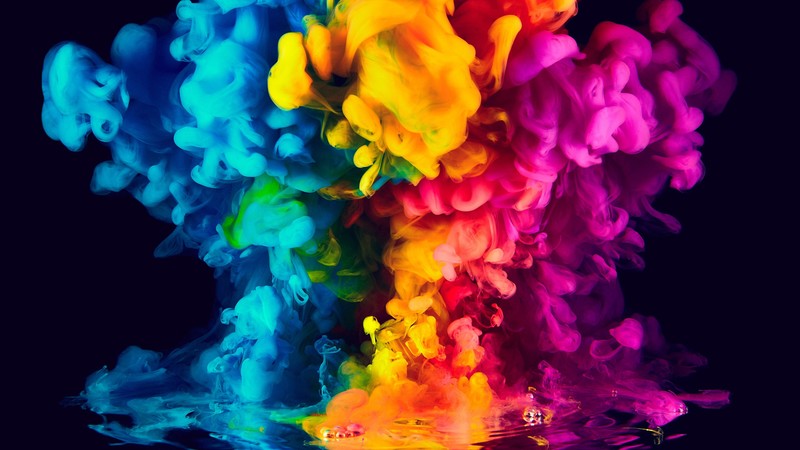 colorful, ink, smoke, vibrant, cyan, pink, yellow, blue background, CMYK, blue