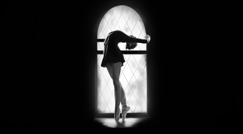 monochrome, dancer, artwork, ballerina, women, dark