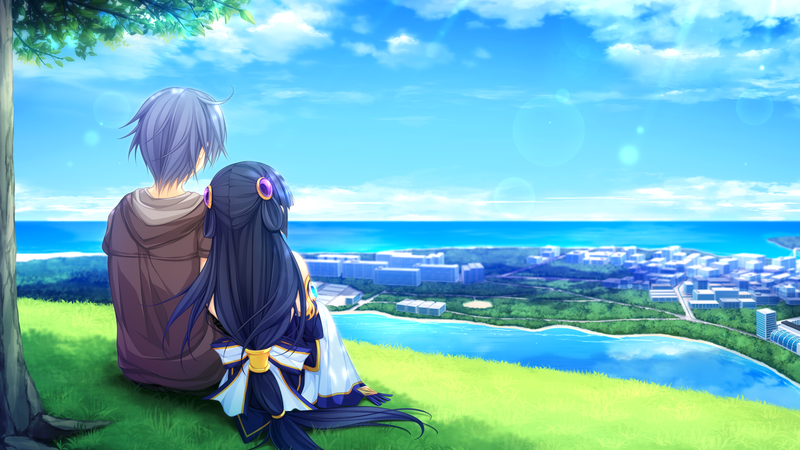 anime, long hair, short hair, hair ornament, outdoors
