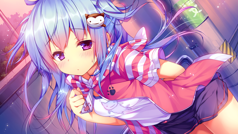 anime, anime girls, blue hair, long hair, hair ornament, purple eyes