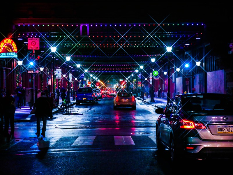 neon, car, asphalt, night, nightscape, lights, Pennsylvania