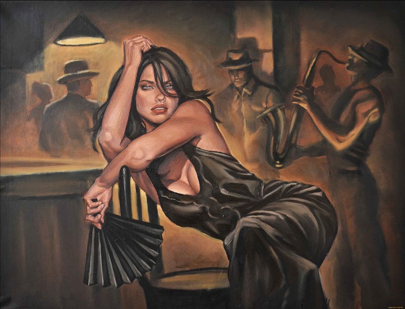 women, artwork, dark hair, black dress, dress, Adriana Lima