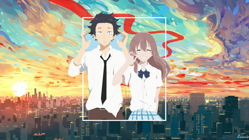 Koe no Katachi., anime, anime boys, tie, cityscape, anime girls, picture-in-picture