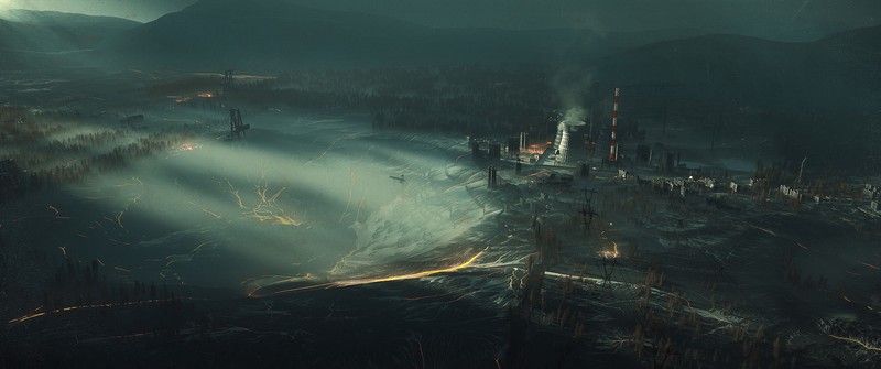 factory, smoke, city, landscape, digital, concept art, Cinema4D, OctaneRender, OctaneRender by OTOY