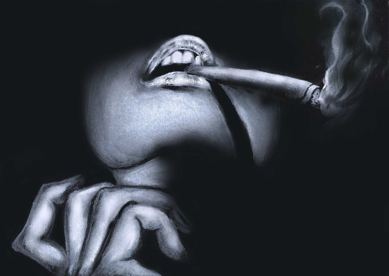 dark, face, women, smoking, artwork