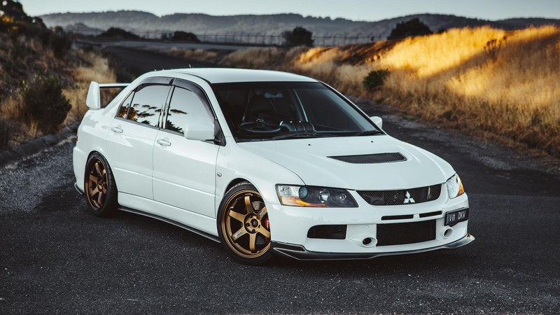 Mitsubishi Evolution, Japanese cars, JDM, white cars, Mitsubishi Lancer, car, vehicle, road, Mitsubishi Lancer Evolution, colored wheels