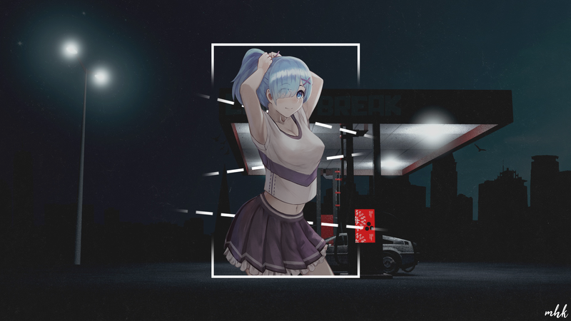 anime girls, dark, night, Japan, car, vehicle, miniskirt, DeLorean, picture-in-picture