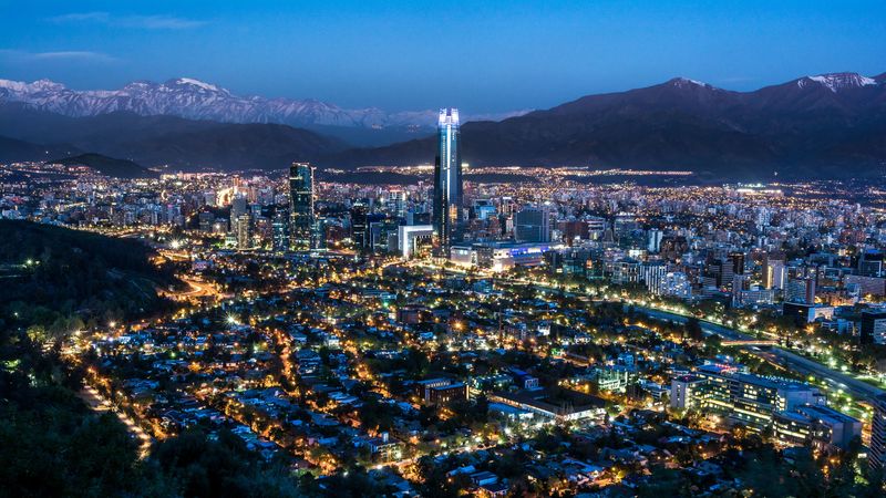 night city, lights, cities, mountains, chile, 4k