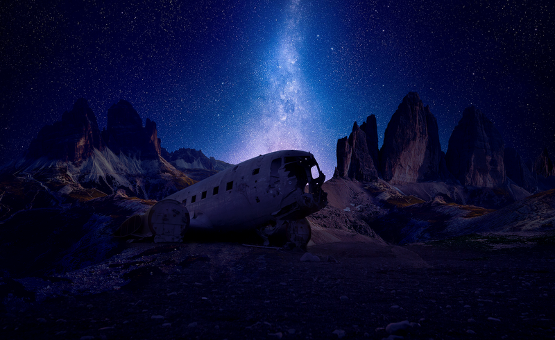 blue, stars, nightscape, landscape, Iceland, mountains, mountain top, night, Milky Way, space, photo manipulation