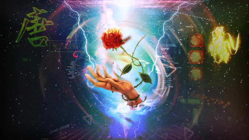 rose, abstract, artwork, flowers, hands, plants, blood, thorns