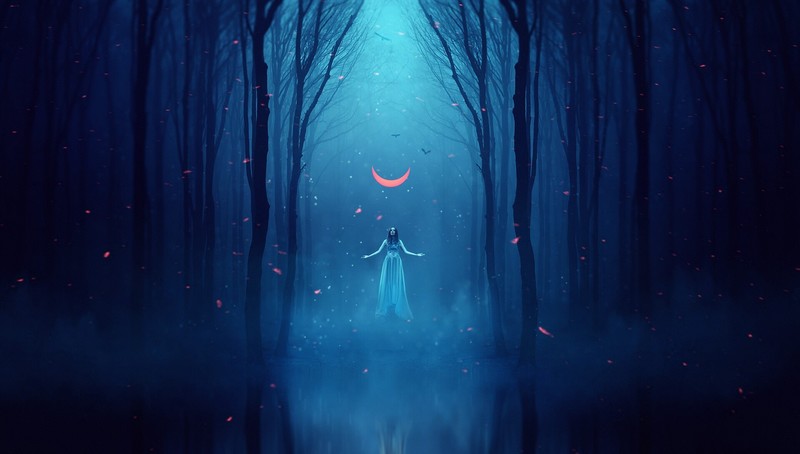 fantasy art, artwork, Moon, fantasy girl