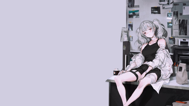 anime girls, original characters, minimalism, white hair, red eyes, legs