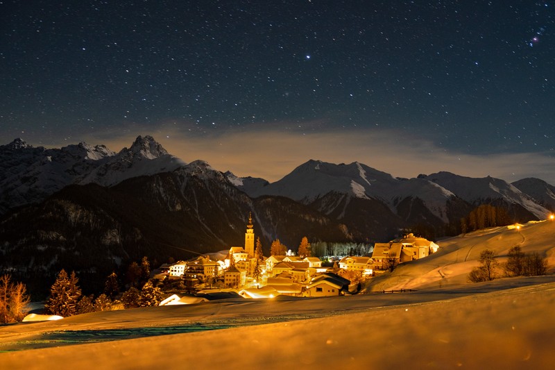 Switzerland, long exposure, snow, winter, stars, astronomy