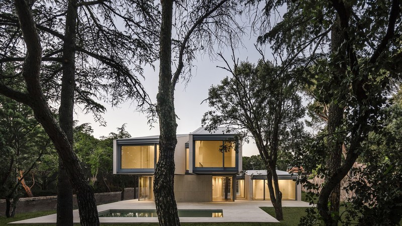 house, modern, trees, swimming pool