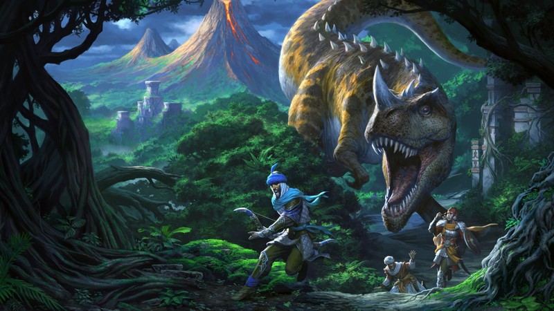 artwork, creature, fantasy art, dinosaurs