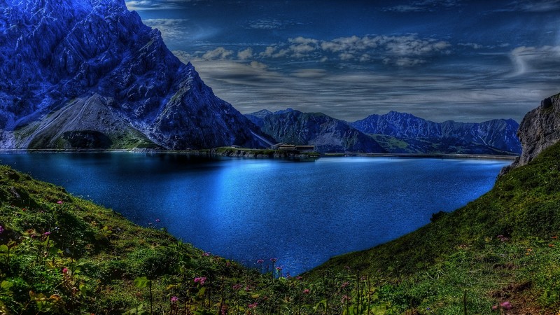 landscape, lake, mountains