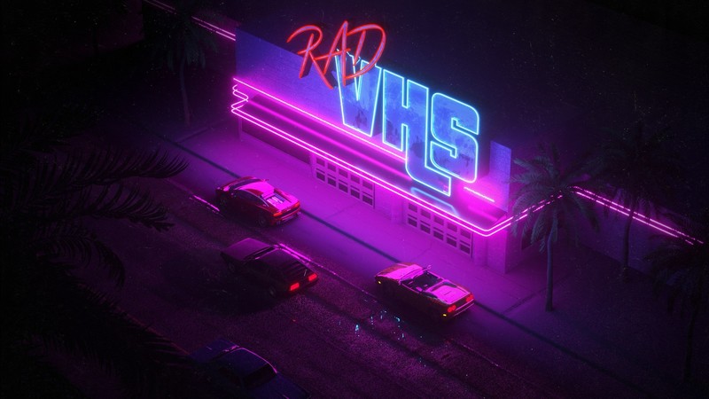 neon lights, car, vehicle, digital art, street, high angle