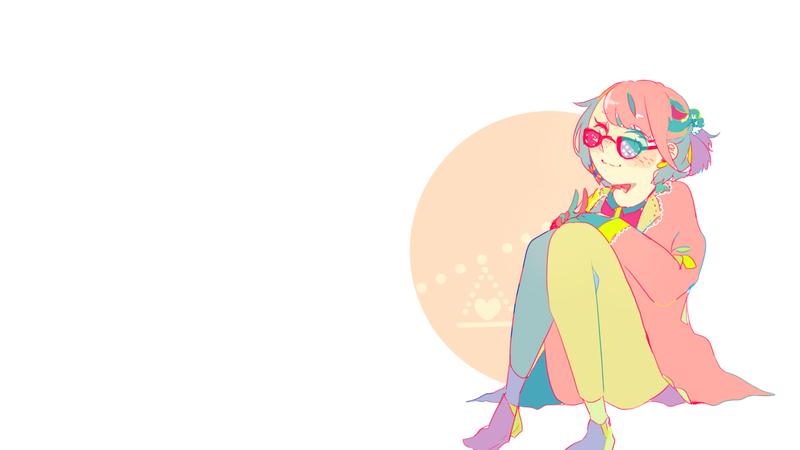 simple background, anime girls, anime, sitting, glasses, Heart (Design), white background